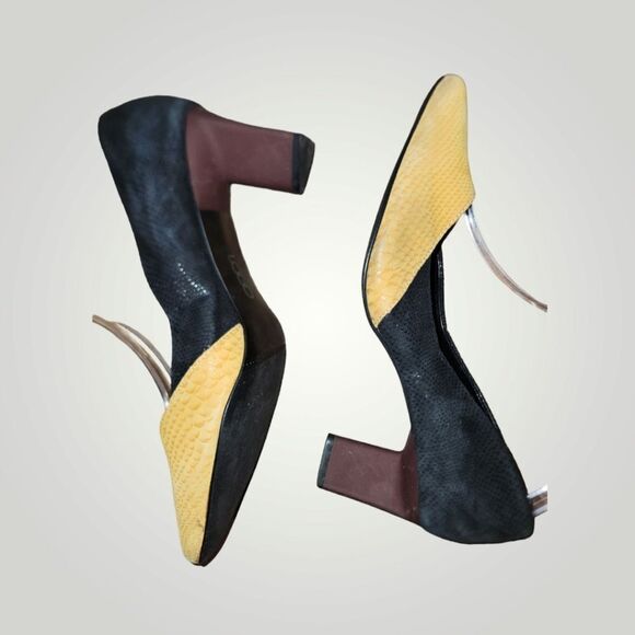 LOGO Lori Goldstein size 8 Kate Colorblock Leather Pointed Toe Block Heel - Picture 7 of 14